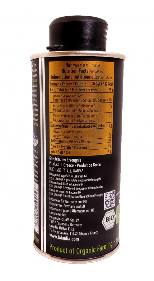 0,25 Liter LAKUDIA BIO Olivenöl nativ extra naturrein (Dose)
