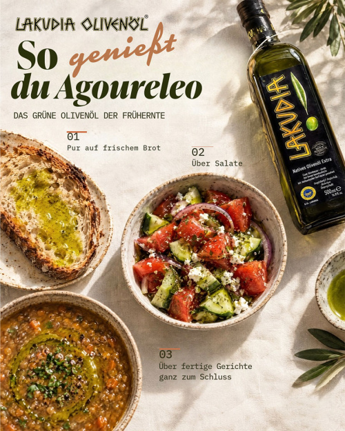 0,5 Liter grünes LAKUDIA Olivenöl Ernte Okt. 2026 (Nativ Extra)