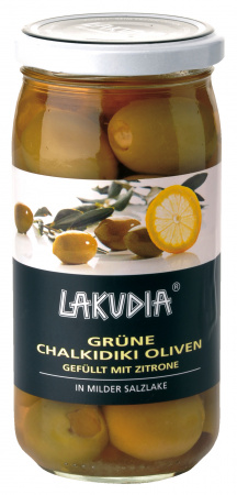 Grüne Chalkidiki Oliven gefüllt mit Zitrone